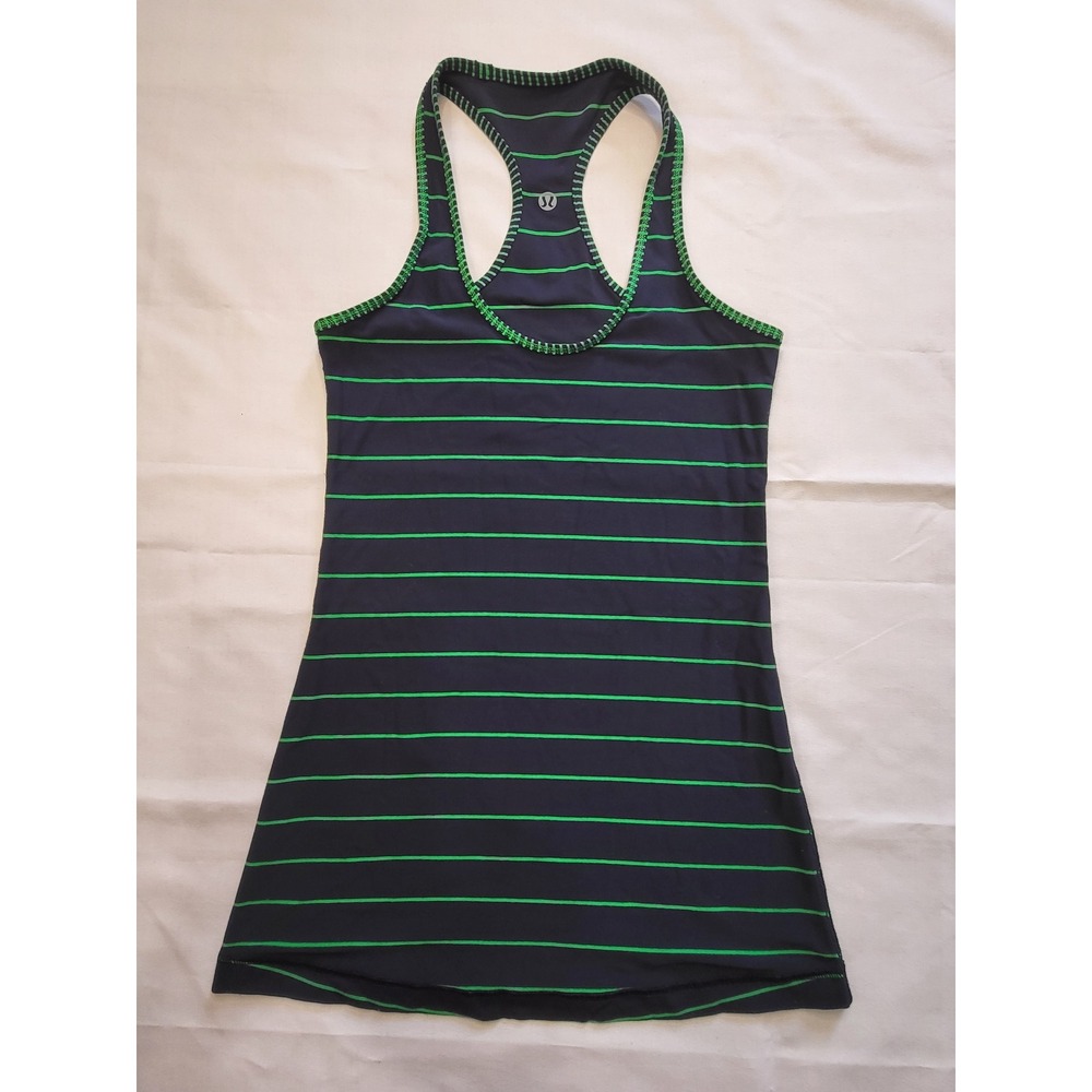 Lululemon Racerback Tank Top Navy Blue Green Striped Athletic Yoga Shirt